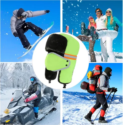 Vista 7 de Sombrero de esquí de invierno para hombres y mujeres, sombrero de soldado ruso cálido con máscara resistente al viento para esquí al aire libre