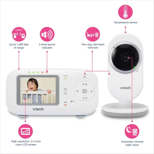 Vista 6 de VTech VM320 Monitor de bebé a todo color de video digital de 2.4 pulgadas con visión nocturna automática, blanco