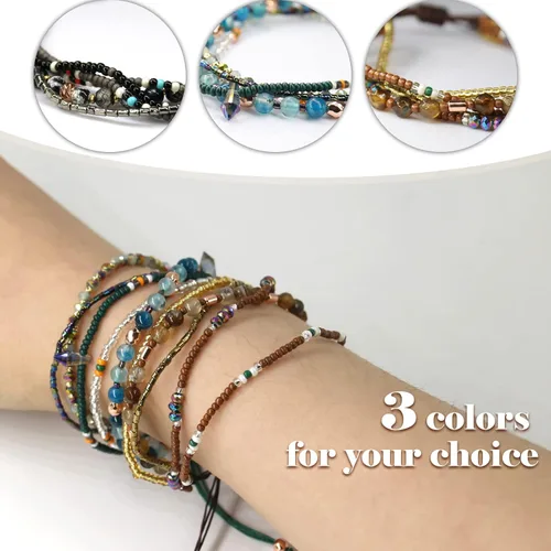 Vista 4 de YOUQIANREN Tobilleras bohemias para mujer, tobilleras bohemias ajustables para niñas, hechas a mano, 2 pulseras de playa trenzadas