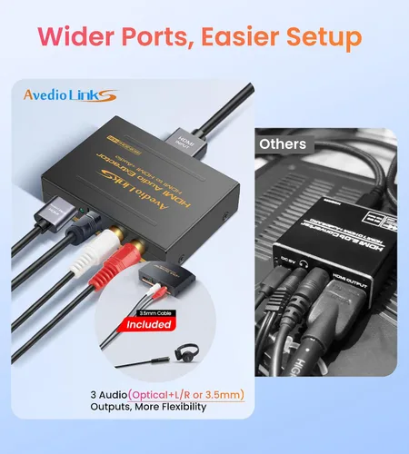 Vista 2 de avedio Links Divisor extractor de audio HDMI 4K, adaptador convertidor de audio HDMI 1080P + Toslink SPDIF óptico + audio analógico estéreo L/R