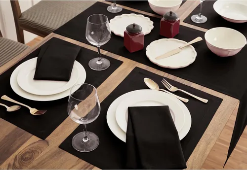 Vista 3 de Solino Home Camino de mesa de lino y algodón negro de 72 pulgadas de largo, elegante camino de mesa de comedor lavable a máquina, 14 x 72 pulgadas