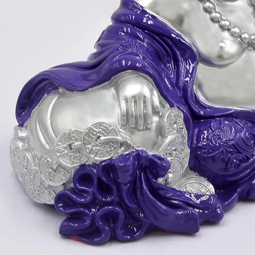 Vista 5 de Feng Shui "NGAN Chee" Estatua de Buda sonriente en amuleto casero púrpura real