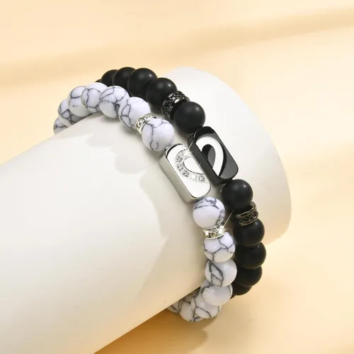 Vista 6 de TempBeau Pulsera para pareja Pulsera personalizada de identificación grabada, cuerda trenzada para él y ella, pulseras de amistad ajustables