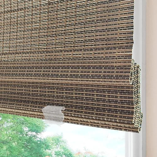 Vista 25 de Persianas romanas de bambú inalámbricas, 100% lino natural, diseño 1