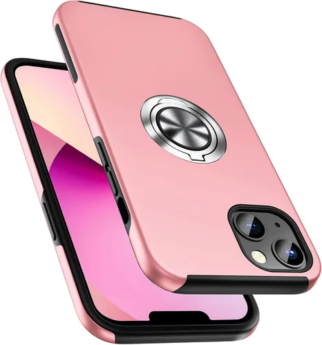 Vista 15 de Funda a prueba de golpes para iPhone 13 de 6.1 pulgadas, [anillo de dedo integrado] funda de teléfono de grado militar con soporte de metal Negro