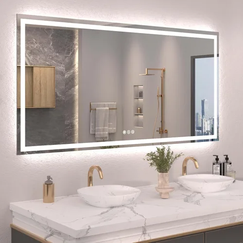Vista 31 de Snowdool - Espejo de baño LED, de 24 x 36 pulgadas, con luz delantera y trasera, antiempañamiento, espejo de tocador de baño para pared, con función