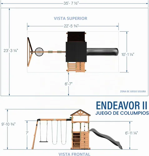 Vista 3 de Backyard Discovery Endeavor II Set de columpios de madera de cedro con tobogán ondulado, plataforma de juego, doble pared de escalada, mesa
