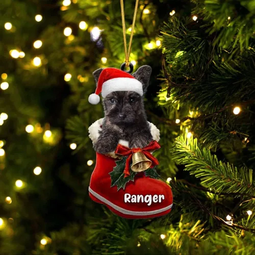 Vista 25 de Amantes de los perros de Navidad – Akita Inu Dog in Santa Boot Adorno de Navidad, adorno personalizado en forma 2D, adorno de Navidad, personaliza