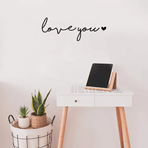 Vista 2 de Calcomanía de vinilo para pared, 5.5 x 15 pulgadas, bonita y encantadora calcomanía inspiradora con cita cursiva para parejas y familia, dormitorio