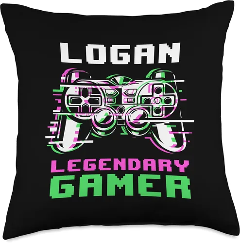 Vista 5 de Personalized Gaming Gift Idea And Gamer Quotes Logan-Legendary Gamer-Almohada personalizada, 16 x 16 pulgadas, multicolor