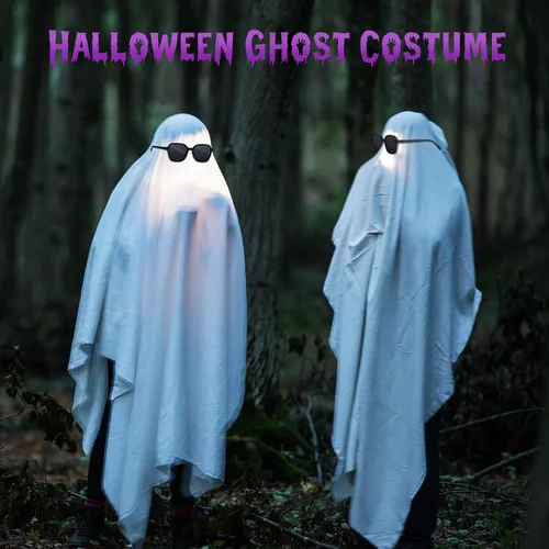 Vista 4 de Ramede 6 piezas de disfraz de fantasma de hoja blanca para Halloween, disfraz de fantasma Boo, gafas de sol negras para adultos Halloween Cosplay