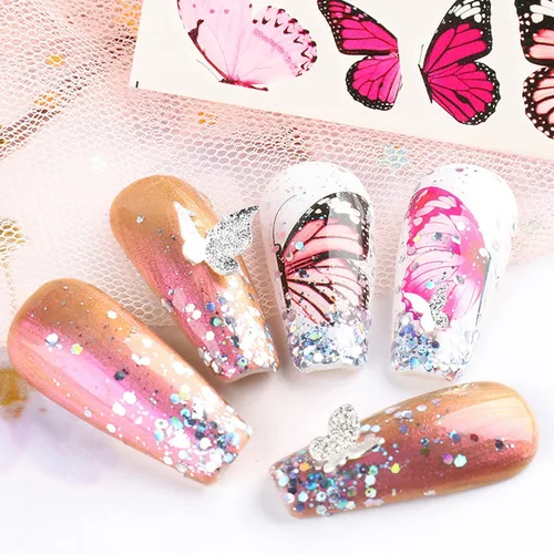Vista 3 de Grandes calcomanías de mariposas para uñas, calcomanías de mariposas grandes 3D para uñas, calcomanías autoadhesivas de diseños de mariposas