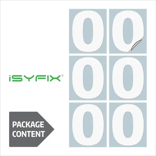 Vista 6 de iSYFIX - Calcomanías de vinilo blancas con número 0 (cero) - Juego de 6 unidades de 1.5 pulgadas autoadhesivas - Decalcomanías premium troqueladas