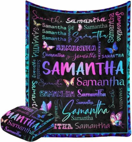 Vista 9 de Manta personalizada con nombre con fuente diferente y colorida para niños, mujeres y hombres, divertida decoración personalizada para el hogar, cama