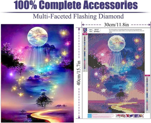 Vista 2 de Kits de arte de diamantes para adultos, kits de pintura de diamantes de paisaje lunar para principiantes, kits de arte de gemas de puntos