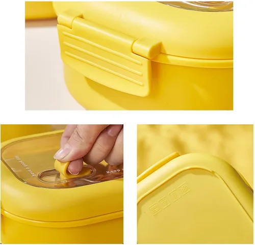 Vista 6 de Lonchera de acero inoxidable con 2 compartimentos, contenedor térmico para almuerzo, recipientes para aperitivos, lonchera para el trabajo o picnic