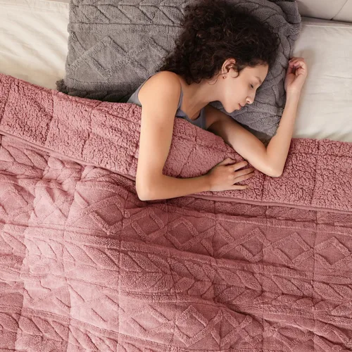 Vista 9 de Cottonblue Manta con peso de jacquard de 15 libras para adultos, tamaño individual, manta de forro polar sherpa ultrasuave para relajarse y dormir