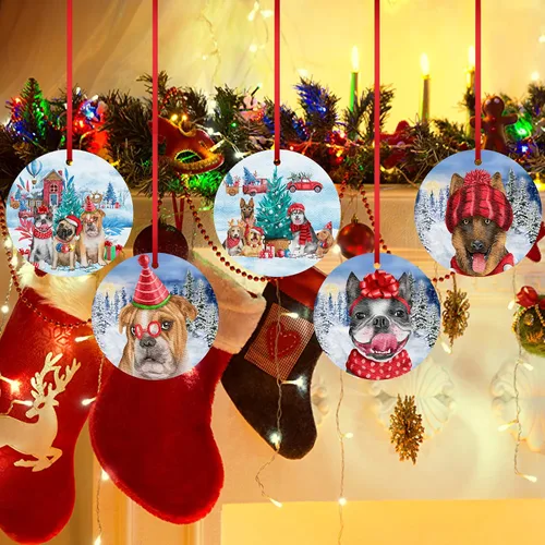 Vista 7 de Adorno de Navidad de familia de cinco, adorno de Beagle, adorno de Navidad de pastor alemán, adorno colgante de perdiguero dorado, adorno