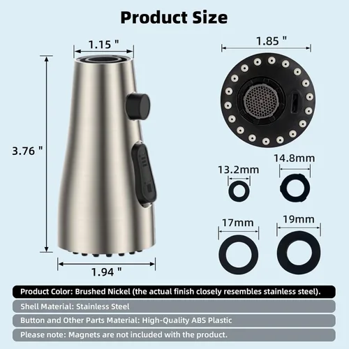 Vista 4 de Hibbent Cabezal rociador extraíble de metal para grifo de cocina, boquilla rociadora para fregadero de cocina con 15 adaptadores, repuesto