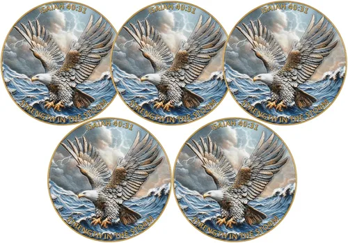 Vista 11 de Moneda de desafío de águila 3D de doble cara de aleación de zinc de 1.57 pulgadas, diseño inspirador colorido con Isaías 40:31, tema de fuerza