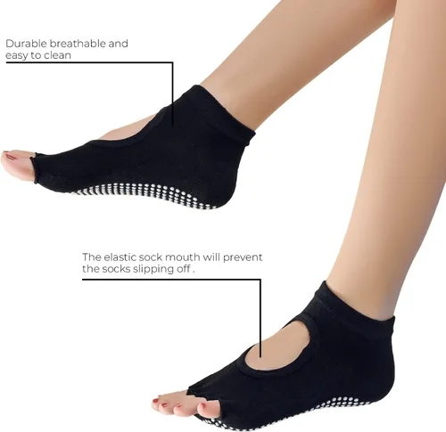 Vista 4 de ZAKASA Calcetines de yoga para mujer con empuñaduras, 4 pares de calcetines antideslizantes antideslizantes para pilates, barre, ballet, calcetines