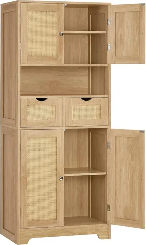 Vista 19 de Iwell Armario de almacenamiento con puertas y estantes, armario de despensa de cocina, gabinetes de baño para sala de estar, cocina, lavandería
