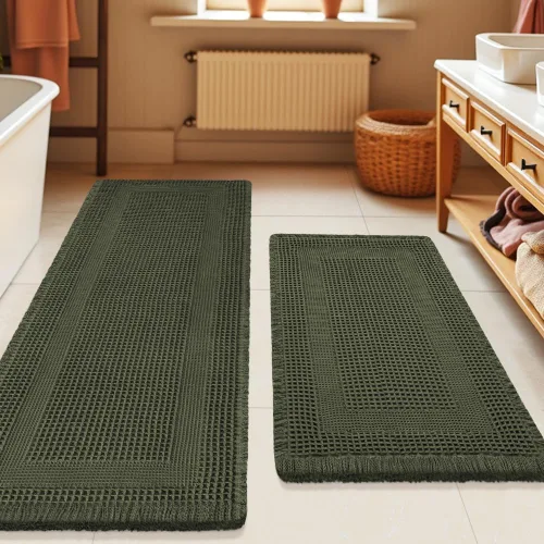 Vista 102 de Tapete de baño con diseño de gofre, moderno, bohemio, absorbente, antideslizante, ultrasuave, lavable a máquina, con letra de baño, dormitorio