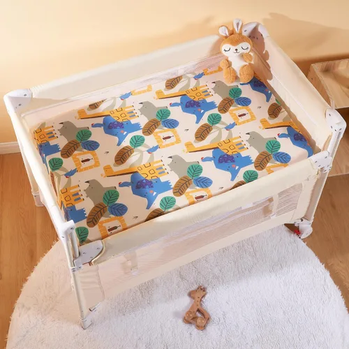 Vista 2 de TILLYOU Juego de sábanas bajeras para cuna, paquete de 2 sábanas para colchón de niño pequeño, suaves y transpirables, 38 x 24 pulgadas, paquete