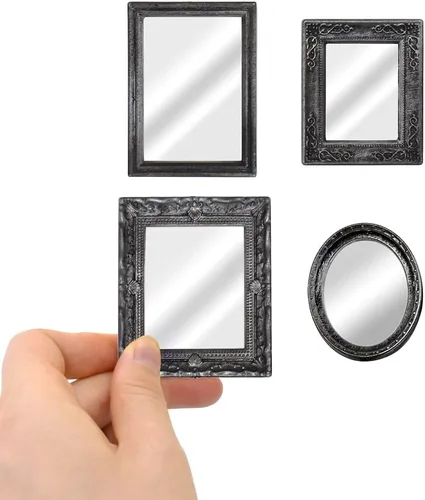 Vista 10 de iLAND Espejos para casa de muñecas, accesorios en miniatura para casa de muñecas a escala 1:12, mini espejo de vidrio con marco de metal