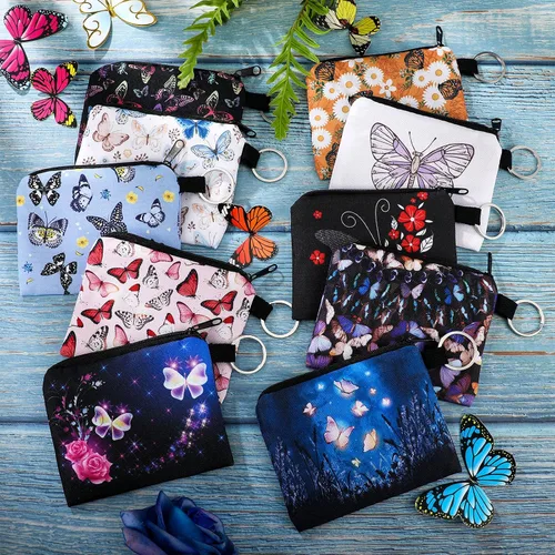 Vista 7 de Monedero pequeño de 10 piezas, estilo bohemio, con cremallera, exquisito regalo para mujeres y niñas en el día de San Valentín, Variado, Mariposa