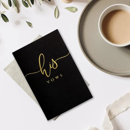 Vista 5 de UNITED ESELL Ivory Wedding Vow Books His and Hers – Cuaderno de novia y boda de aluminio negro con 28 páginas – 5.9 x 3.9 pulgadas – Renovación