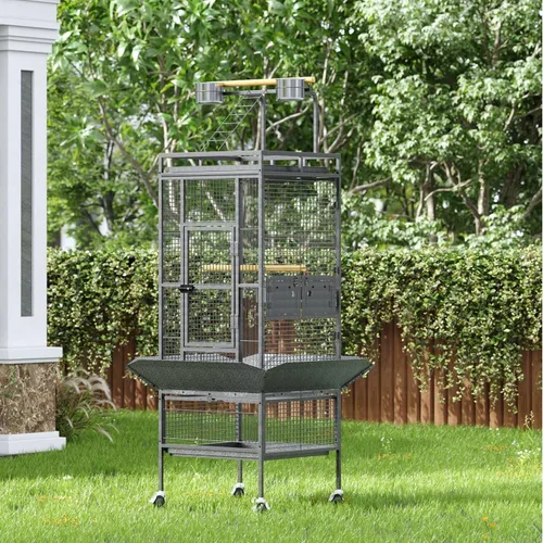 Vista 7 de TrailBlaze Amplia jaula de metal grande de 61.5 pulgadas con tapa de juego y soporte rodante, jaula alta para loros con cuencos de alimentación