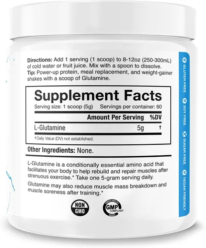 Vista 3 de Glutamina micronizada - 0.18 oz de L-glutamina pura en polvo para recuperación muscular, salud intestinal y apoyo inmunológico 100 porciones