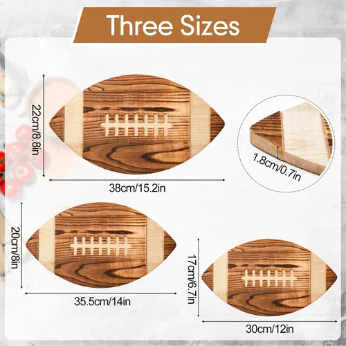 Vista 4 de Tabla de cortar de fútbol de 3 piezas, bandeja colgante de fútbol para hombres, decoración de tabla de cortar de madera grabada para cocina, fiesta