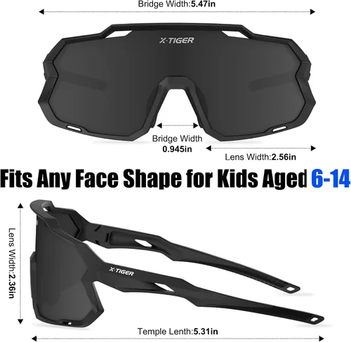Vista 3 de X-TIGER Gafas de sol polarizadas para niños y niñas, lentes de sol de béisbol polarizadas para niños de 8 a 14 años, UV400, gafas de ciclismo