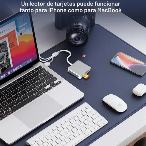 Vista 6 de Adaptador de Memory Stick Pro Duo 5 en 1, lector de tarjetas SD USB C para iPhone con conectores Lightning/USB-C/USB 3.0, compatible con tarjetas