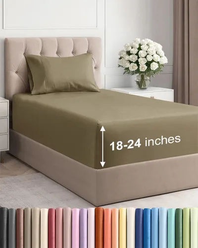 Vista 145 de Sábanas individuales de bolsillo extra profundo, sábanas transpirables y refrescantes de 3 piezas, juego de sábanas de lujo para hotel, suaves, sin
