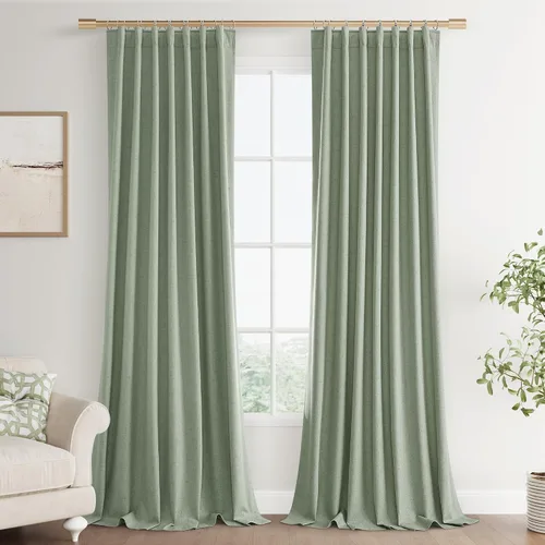 Vista 44 de Joywell - 2 cortinas de lino 100% opacas, con bolsillo para cortinero, trabilla trasera, cinta para ganchos y anillas con clip, con aislamiento