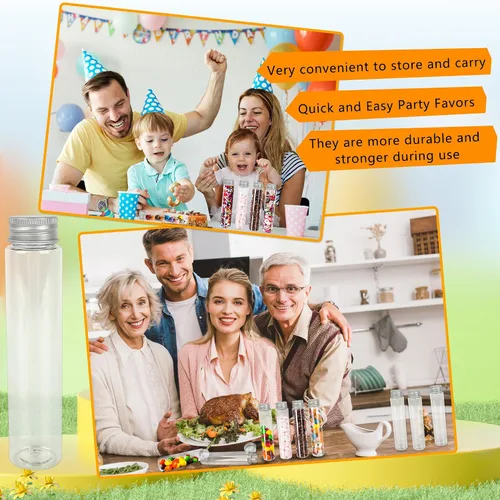 Vista 4 de 50 tubos de ensayo de plástico con tapón de rosca, tubos de ensayo transparentes de 3.7 fl oz con tapa, tubo de ensayo transparente de fondo plano