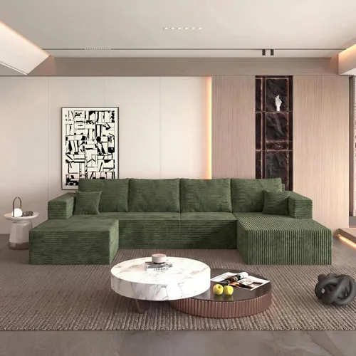 Vista 16 de Sofá otomano modular de pana de 28 pulgadas sin hueso, sofá otomano seccional para sala de estar, color beige