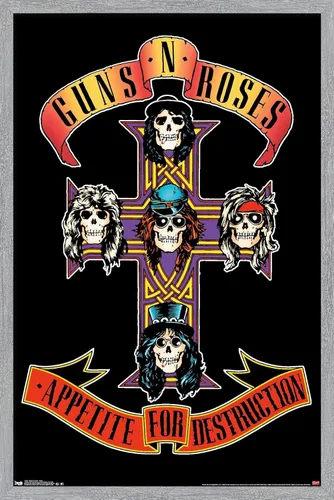 Vista 11 de Trends International Guns N' Roses - Póster de pared con cruz, 14.725 x 22.375 pulgadas, versión con marco de madera tipo granero Versión enmarcada