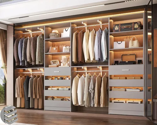 Vista 13 de Aheaplus Sistema de Armario con 8 Cajones de Madera, Sistema Organizador de Armario de Madera con Torre, Organizador de Vestidor Perchero de Armario