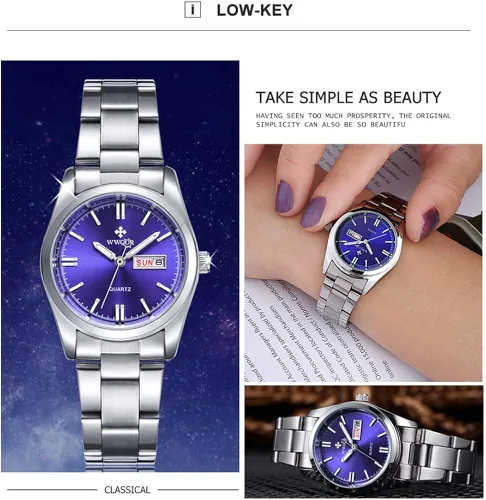 Vista 8 de Gosasa Reloj analógico de cuarzo para mujer, correa de acero inoxidable, color plateado, Reloj analógico