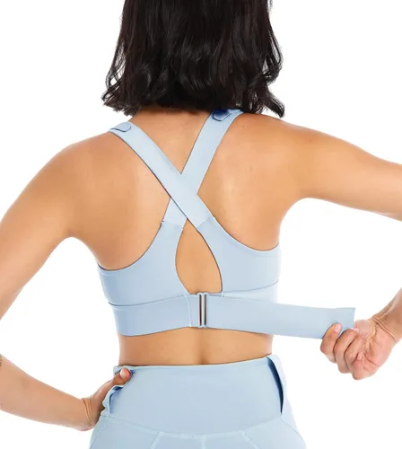 Vista 3 de Sujetador deportivo para mujer, yoga, entrenamiento, alto impacto, cierre frontal, sin mangas, tirantes ajustables, sostén de espalda cruzada
