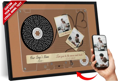 Vista 36 de SANTANNA Letras de música personalizadas, impresiones artísticas para decoración de pared (amor clásico y aniversario de canción favorita)