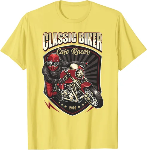 Vista 38 de Camiseta de motocicleta clásica Biker Cafe Racer para hombre, Negro, S