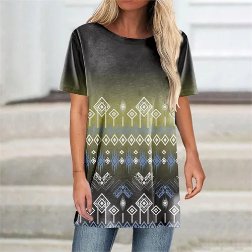 Vista 2 de Blusas de manga corta con estampado retro transpirable para mujer, con cuello redondo y cuello redondo