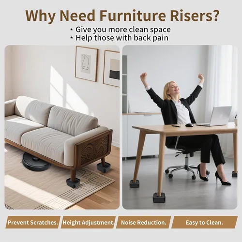 Vista 4 de Paquete de 4 elevadores de cama resistentes, ajustables para cama, sofá, escritorio, sillas, altura de elevación de 1.5 pulgadas, 3 pulgadas o 4.3