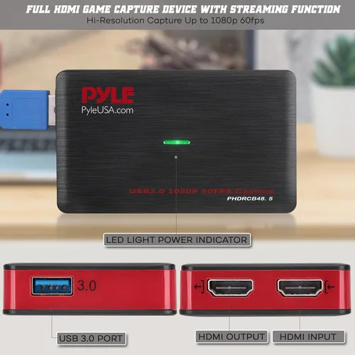 Vista 2 de Pyle Tarjeta de captura de EE. UU., tarjeta de captura de video HDMI 4K, 1080P 60FPS, tarjeta de captura HDMI a USB 3.0 para transmisión en vivo