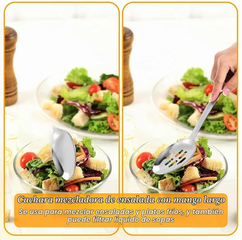 Vista 5 de Juego de utensilios de cocina de acero inoxidable, 7 piezas, cucharón, cucharón, cucharón, cuchara de sopa para servir, cucharas de servir